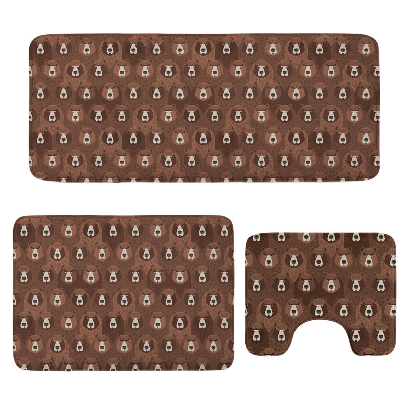  Bear Bathroom Rug Set 3 Pieces U-Shape & Rectangle Mats Umber Brown and Cocoa