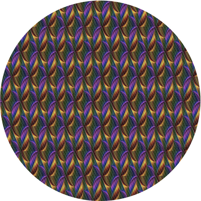 Tapis bleu/rose à motifs, Rond 3 pi