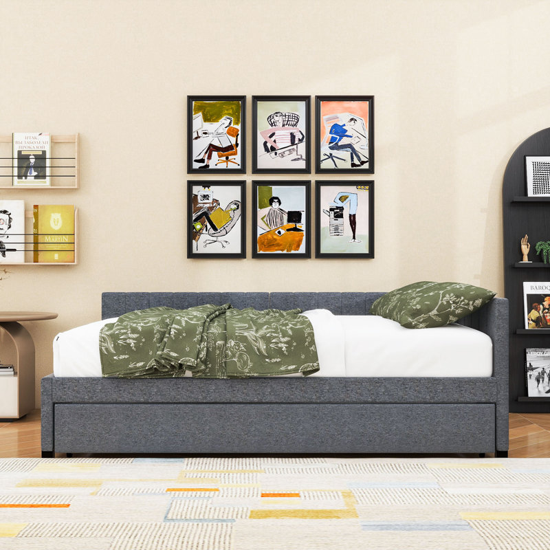 Modern Upholstered Daybed with Twin Trundle, Full / Double, Gray