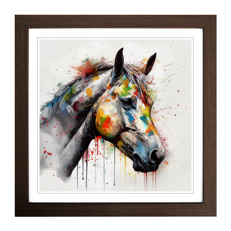 Horse Splatter - Single Picture Frame Print on Wood, Walnut