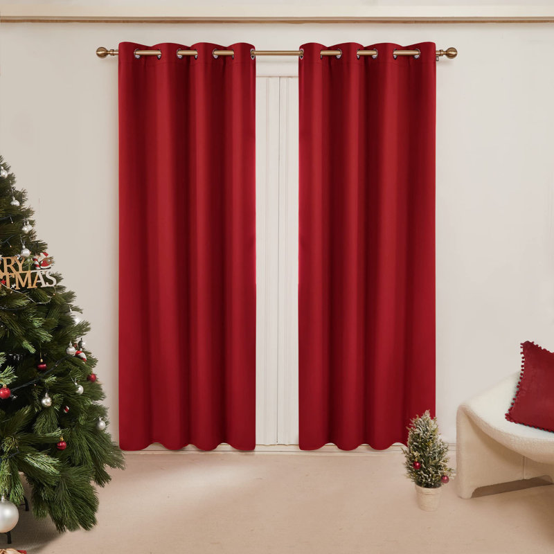 Thermal Insulated Room Darkening Grommet Curtain Panels (Set of 4), Red, 52" W x 108" L