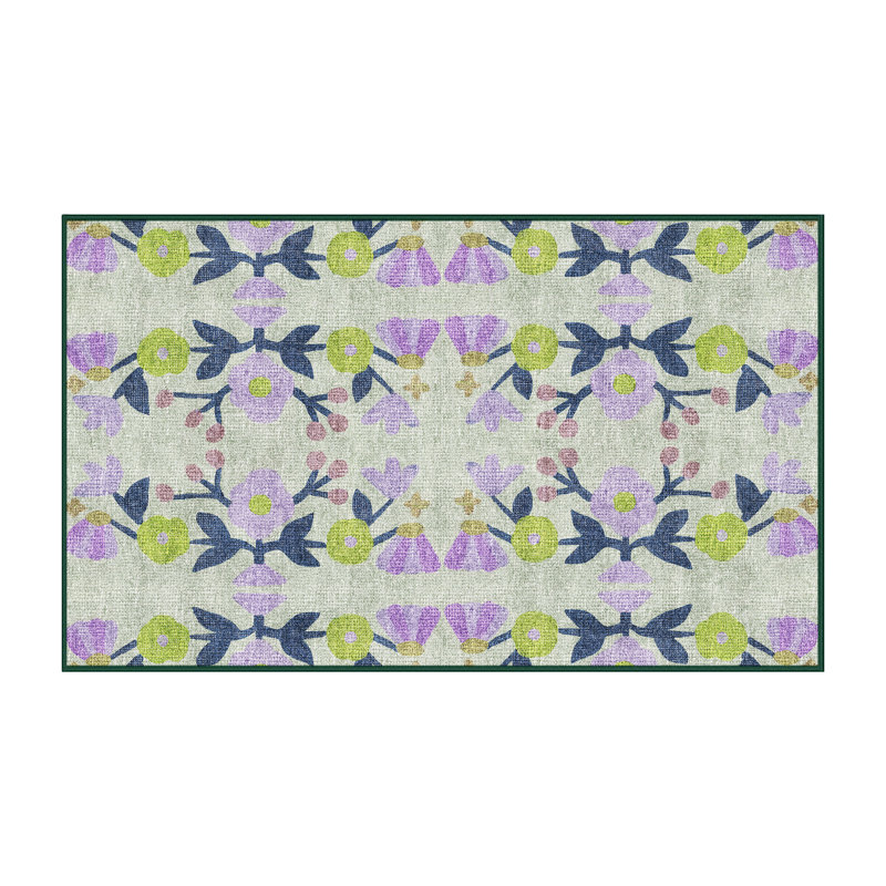 Tapis en chenille / polyester tissé à la machine à motif floral Fitima, Rectangle 5 pi x 7 pi