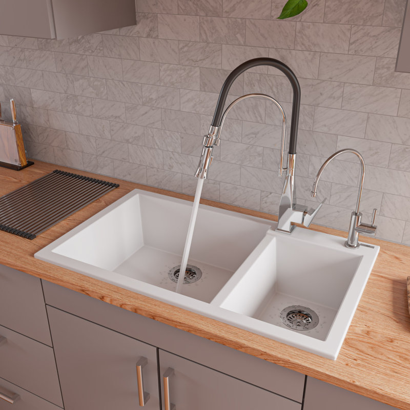 Évier de cuisine encastré L 34 po x l 20 po Alfi Brand, Blanc