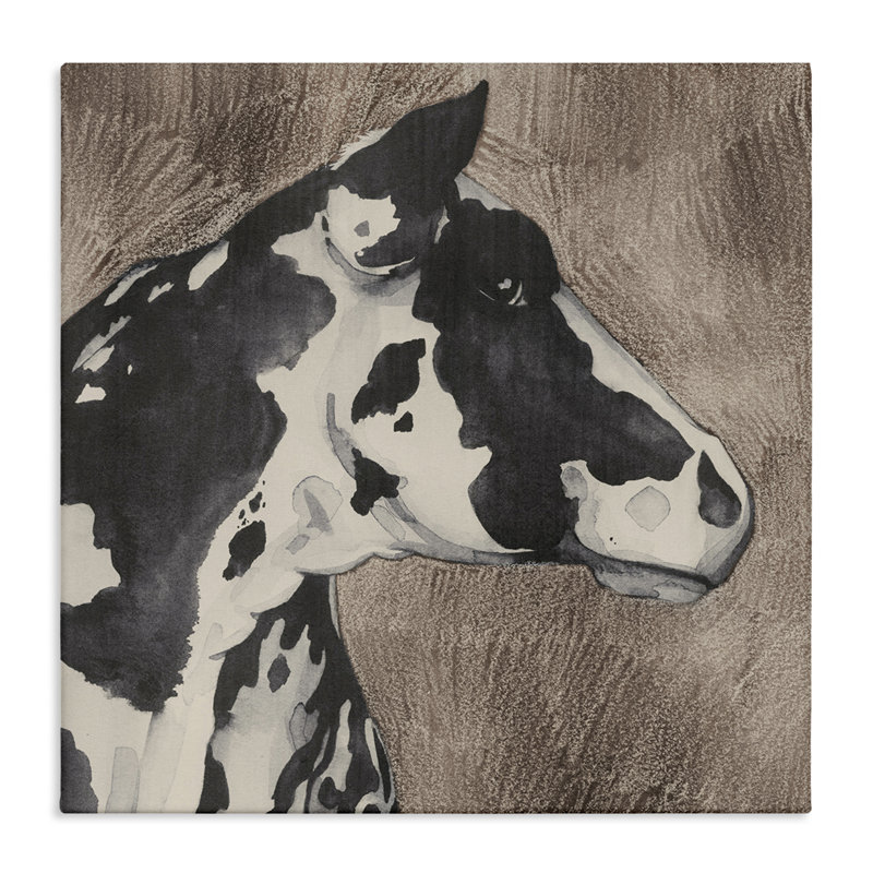«Rustic Cow Looking Right», art mural sur toile par Grace Popp, H 30 po x l 30 po