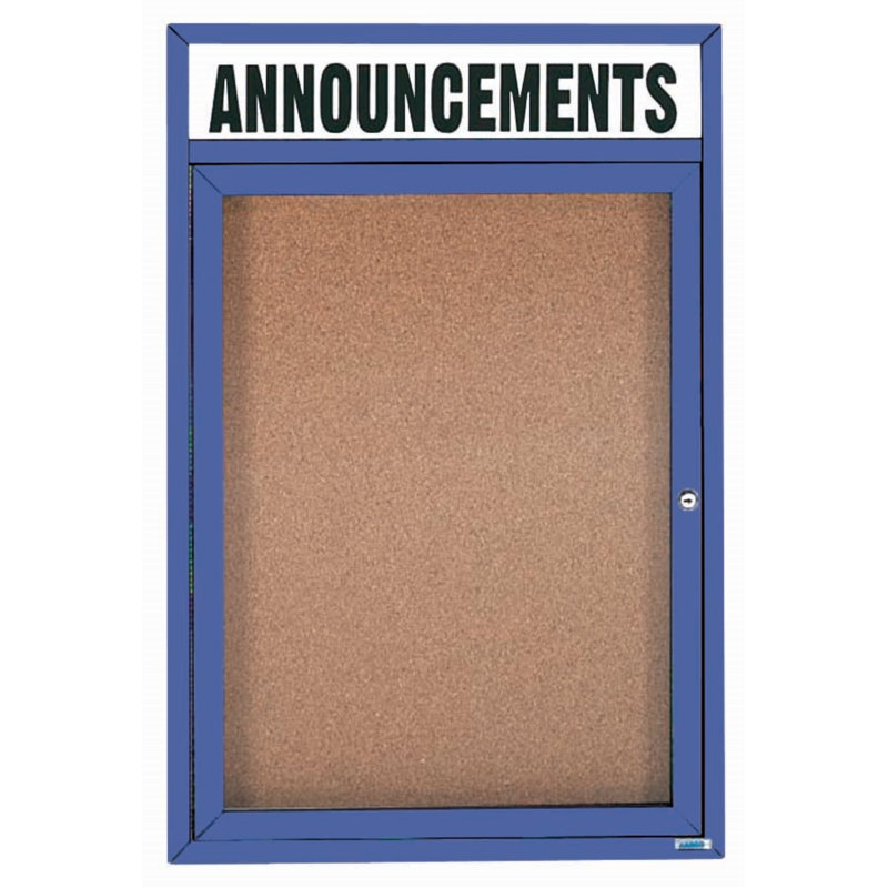 Tableau d'affichage mural illuminé et fermé, Bleu thermolaqué, Un, H 36 po x l 24 po