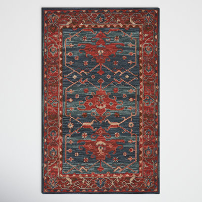 Corla Oriental Handmade Tufted Wool Red/Blue Area Rug