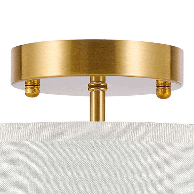 Plafonnier semi-encastré en tissu 4 lumières, Laiton, H 6,9 po x l 15,75 po x P 15,75 po