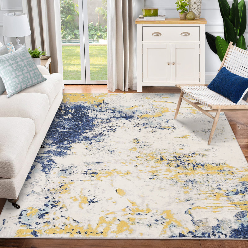 Tapis moderne abstrait Rengel, tapis doux pliables et lavables, Rectangle 4 pi x 6 pi