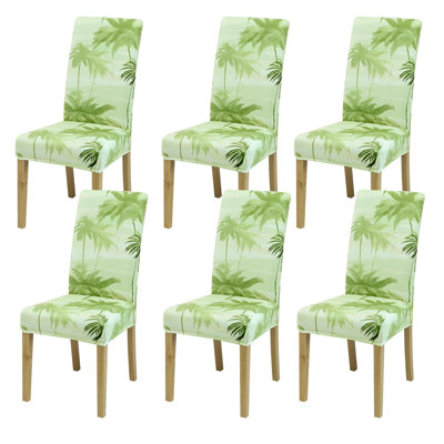 Velvet Dining Chair Covers,Dining Room Chair Covers Set of 6,Stretch Kitchen Chair Cover,Soft Washable Dining Chair Cover,(Summer Palm)