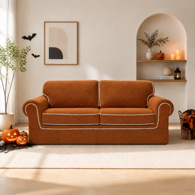 Canapé 2 places en velours côtelé de 216 cm (85 po) pour salon, canapé sans structure avec accoudoirs larges et arrondis, canapé profond et moelleux avec bords surpiqués, canapé confortable et doux pour la peau, couleur pain d'épice