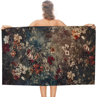 Vintage Floral Beach Towel L W,Lightweight Sand Free Towels for Men Women,Pool Sea Spa Hotel Home Decor, 60 x 80 in