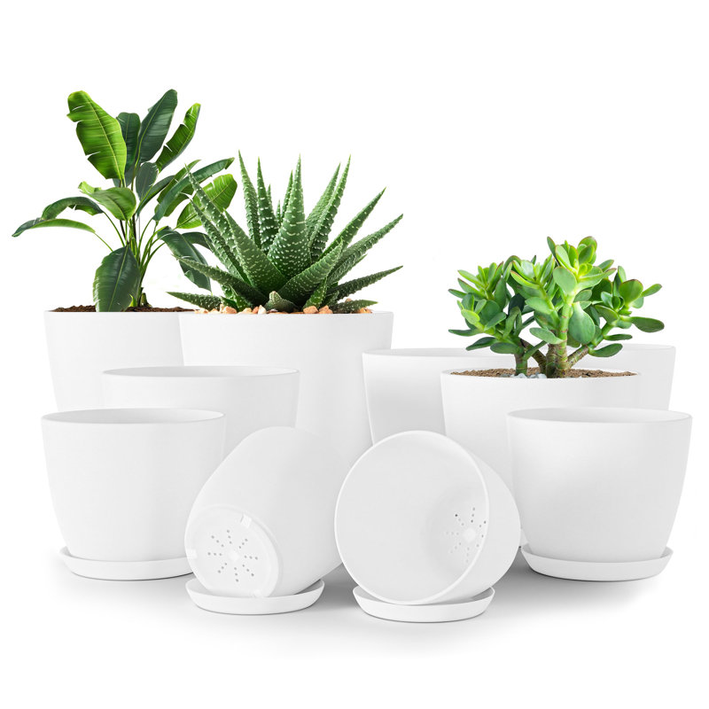 Pots à plantes d'intérieur avec drainage, Blanc