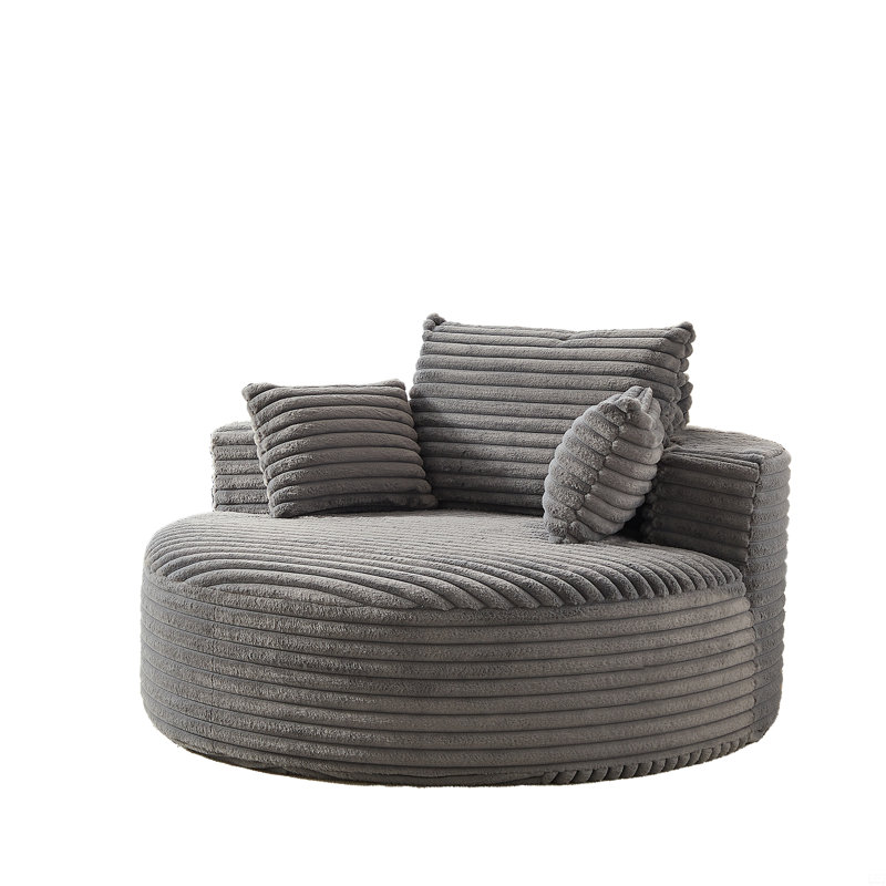 Boneless Sponge Single Sofa,fluffy Modern Sleeper Chair, Gray Corduroy, 35" H x 55" W x 55" D