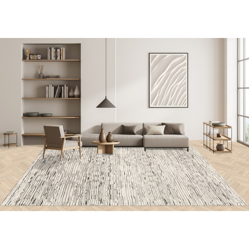 Wool Geometric Area Rug in Gray, Rectangle 6' x 9'