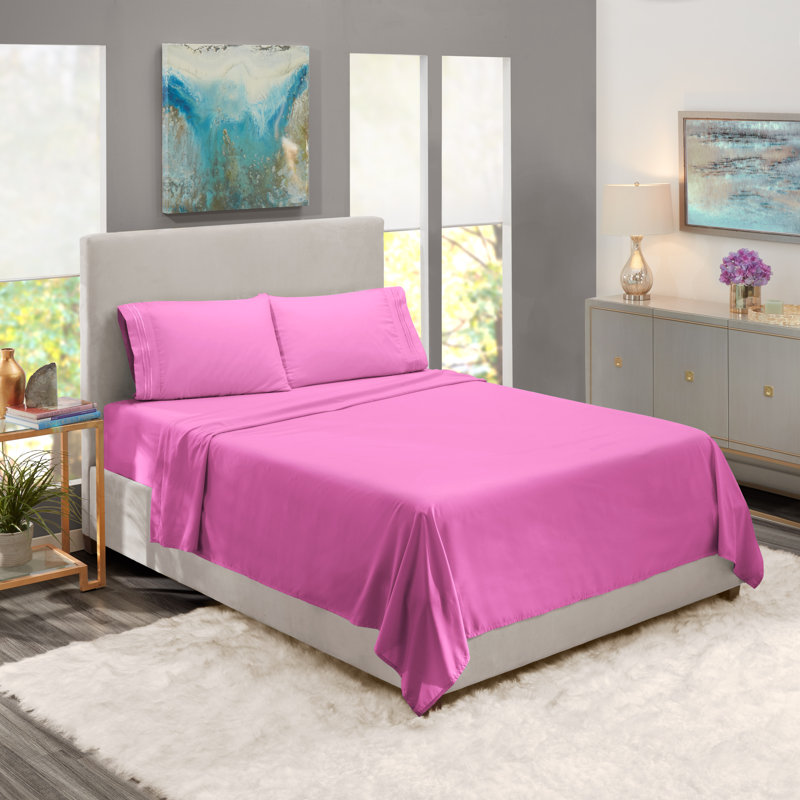  Ensemble de draps double brossé de luxe pour hôtel avec draps et taies d'oreiller très doux, Mauve orchidée radiant, Double