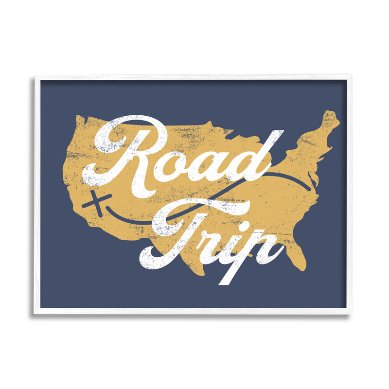 «Road Trip», texte rétro, carte de campagne par Lil 'Rue - impression, L 20 po x H 16 po, Cadre blanc