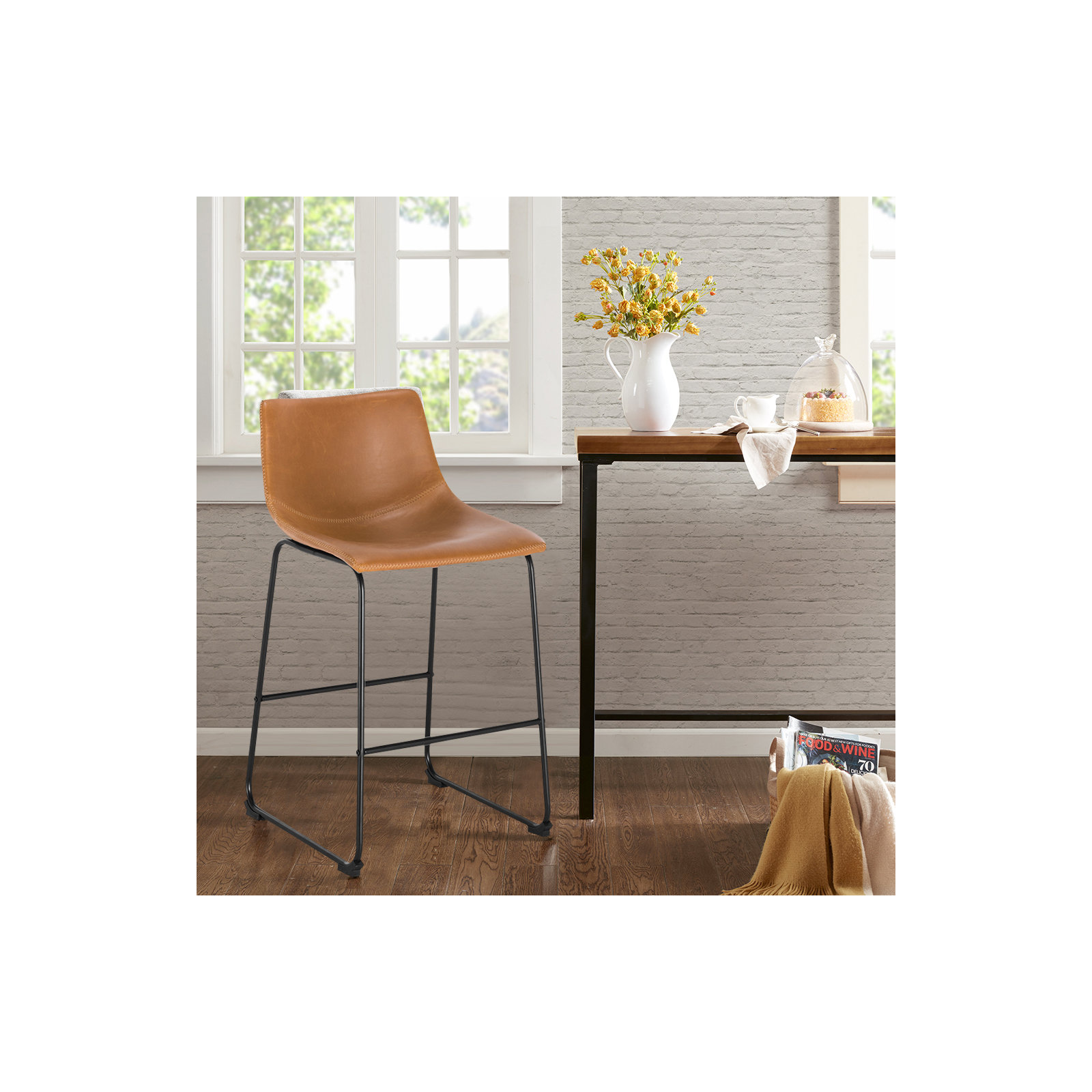Bela Leatherette Stool, Tan Faux Leather