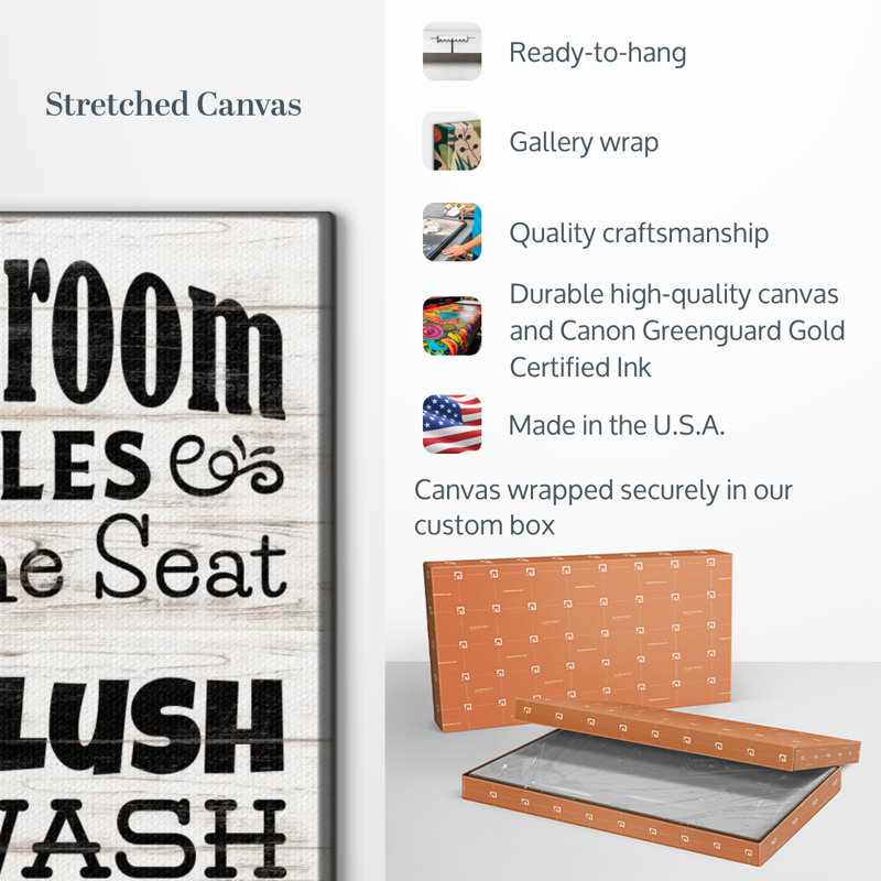 " Quick Bathroom Rules " by HomeyNotes Studio 3 - Pieces, 15" H x 32" W x 1" D