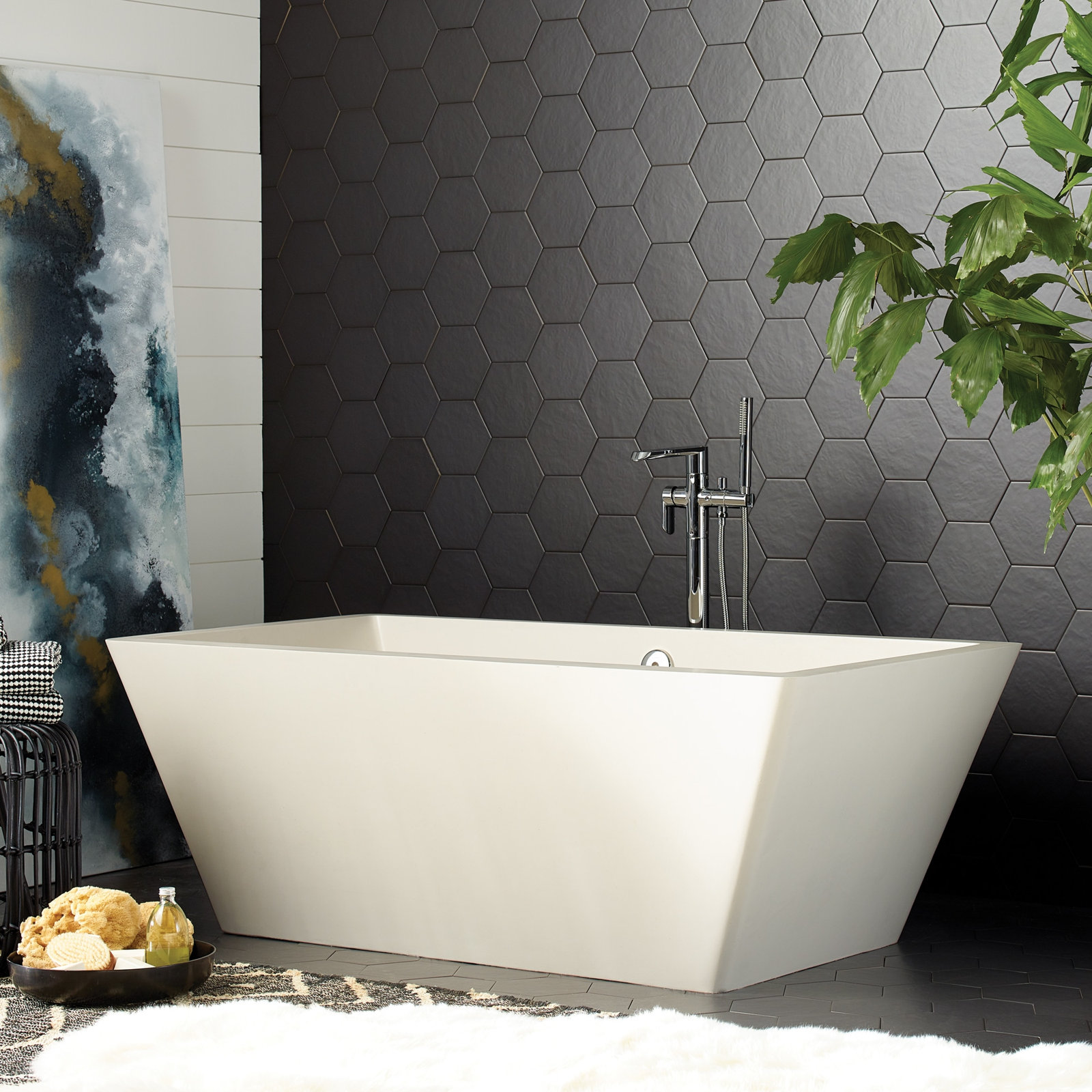 Mendocino NativeStone 66" Concrete Bathtub, Pearl