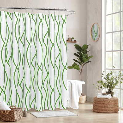 Modern Abstract Striped Waterproof Polyester Shower Curtain With Hooks For Bathroom