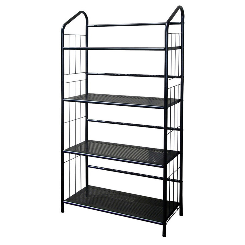 49" Tall 4-Tier Metal Standing Book Shelf, Black Finish, (4 Shelves) 49"H x 26"W x 11"D