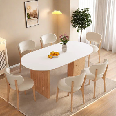 Oval solid wood rock plate dining table and chair