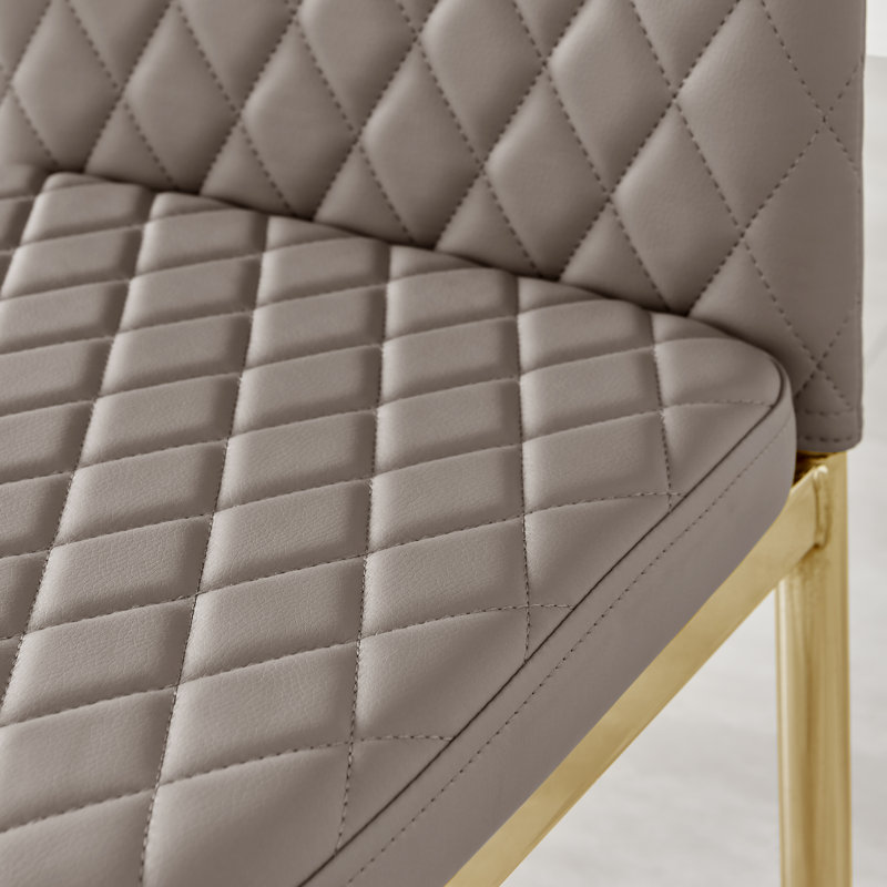 Scottsmoor 5-Piece Faux Leather Upholstered Dining Set with Pedestal Table Base, Cappuccino/Gold, Gray