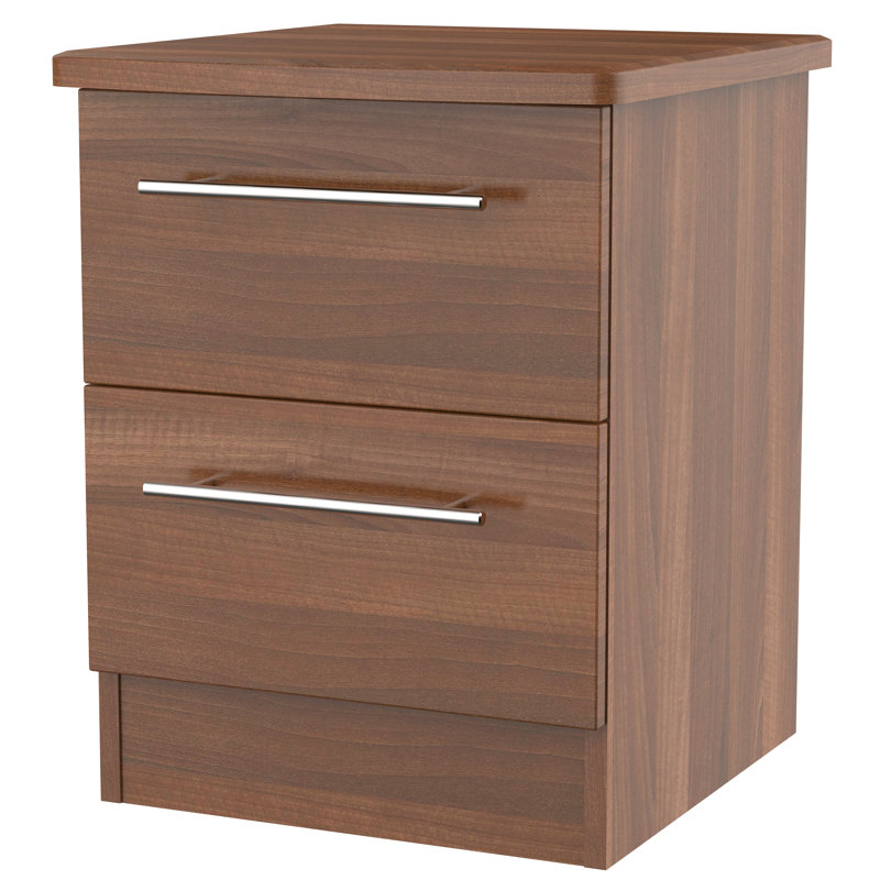 Fully Assembled Lyndale 2 Drawer Bedside Table, Walnut