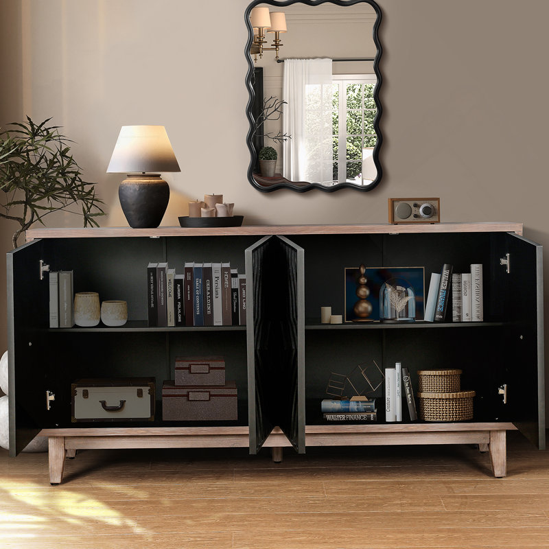 Crédence de style armoire Mid Mid Century, Noir antique