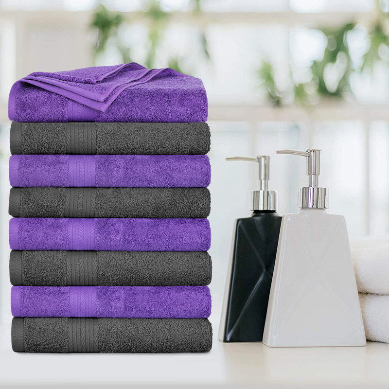100% Cotton 600 GSM Bath Towels, Gray/Purple