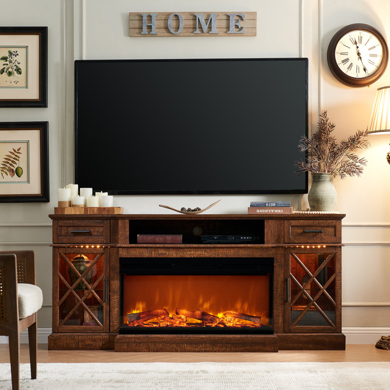 Gaobo Farmhouse Fireplace TV Stand For TVs Up To 80'', Wood Entertainment Center With Electric Fireplace & Timer