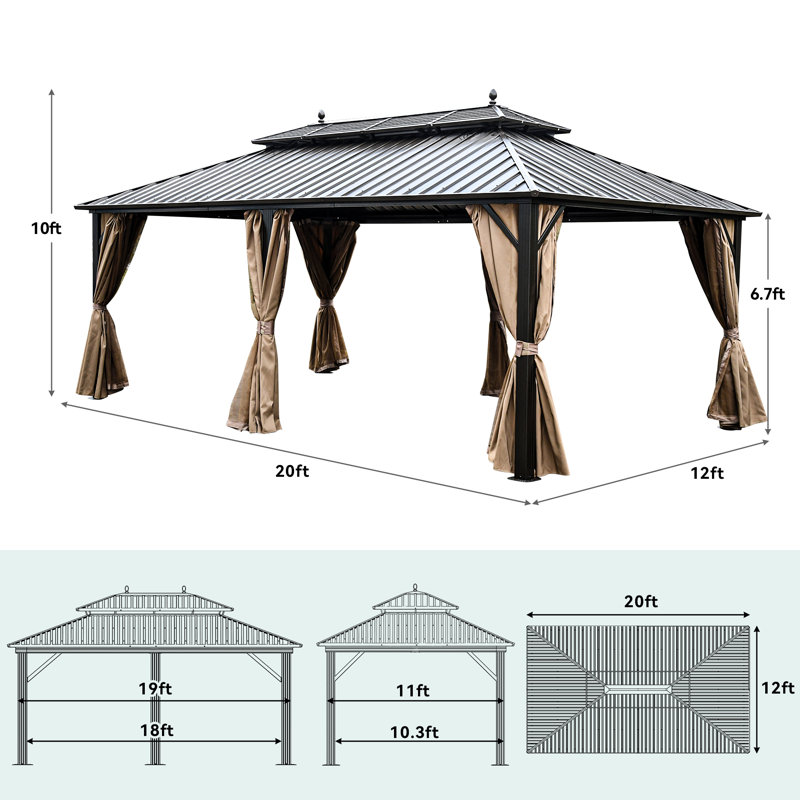 Aluminum Patio Gazebo Permanent Hardtop Gazebos, 20 ft x 12 ft