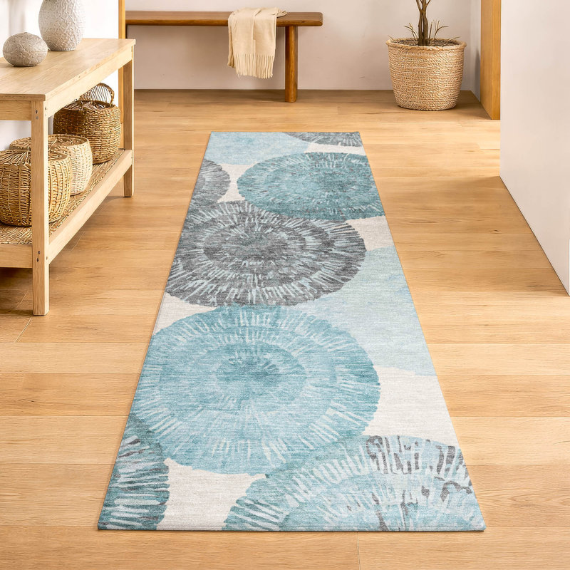 Premium Machine Washable Mayfield AMF2351 Abstract Rug, 2'3" x 7'6" Runner, Teal