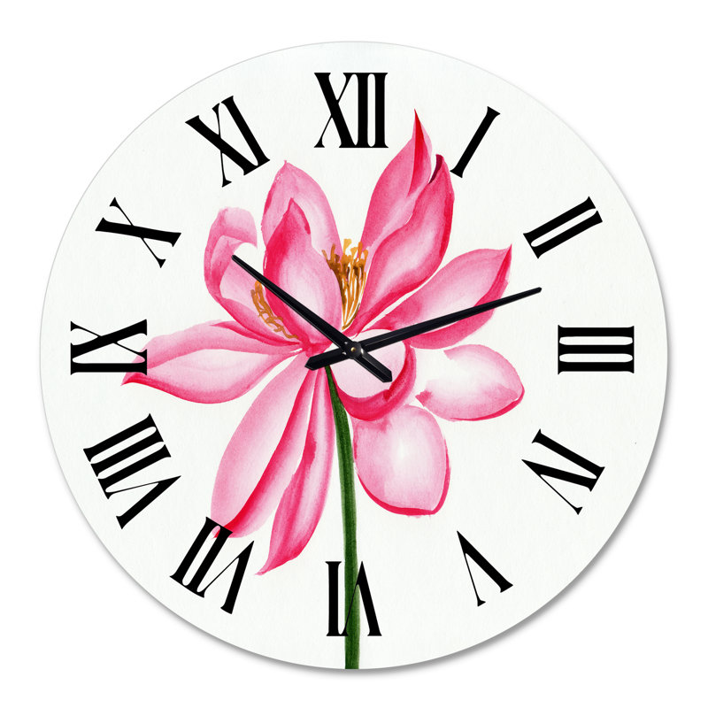 Détail rétro d'un lotus rose - horloge murale traditionnelle, Surdimensionné