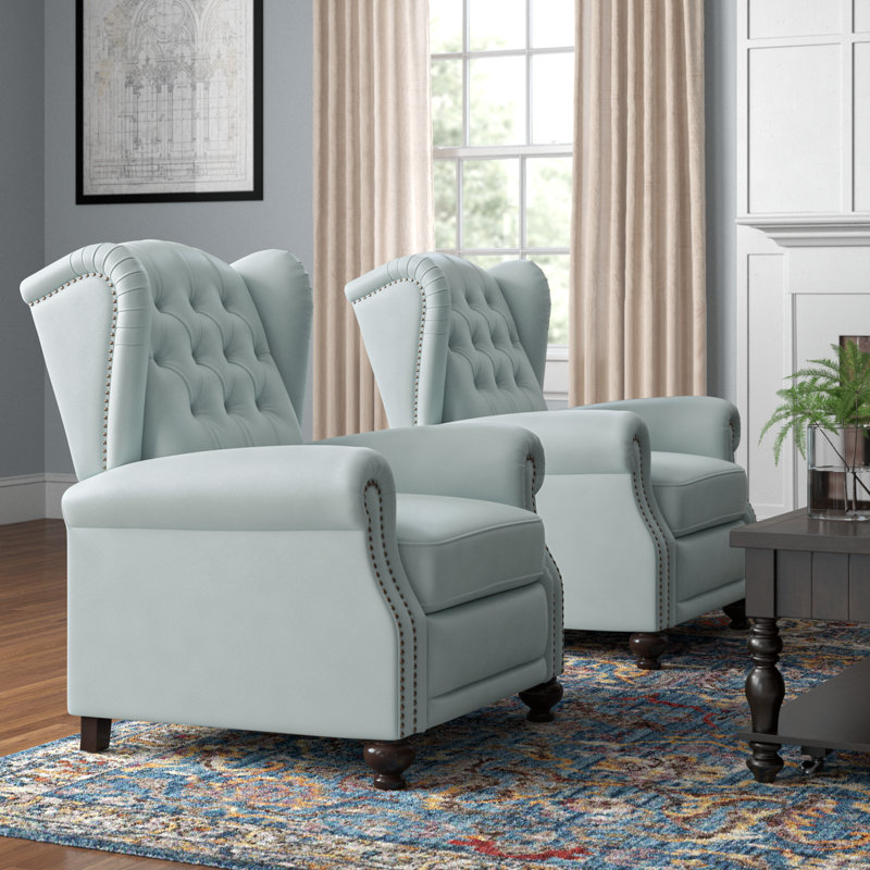 Aimee-Lea 31.5" Wide Genuine Leather Wing Chair Recliner, Gray