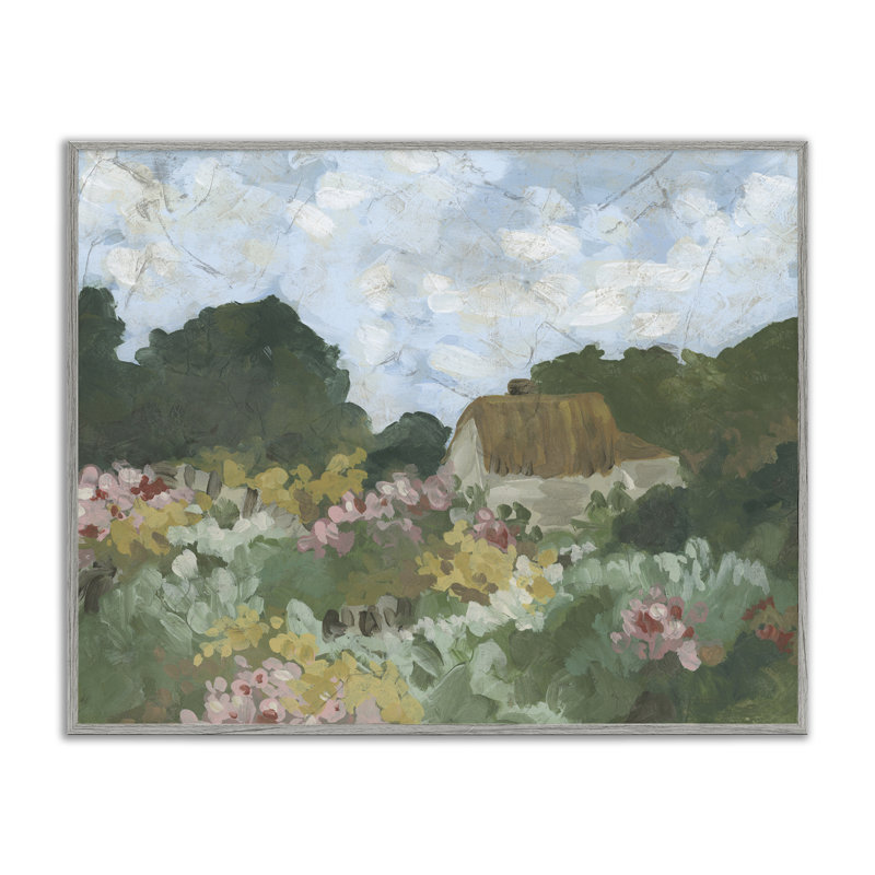 Art giclée Cotswold Cottage View, design par June Erica Vess, H 24 po x l 30 po, Estampe numérique Farmhouse