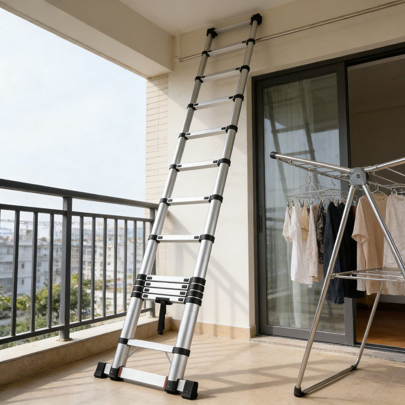 Échelle télescopique robuste de 12,5 pi avec mécanisme de verrouillage - échelle d'extension en aluminium d'une capacité de 330 lb pour une utilisation intérieure et extérieure, pliable pour un rangement facile
