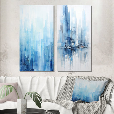 «Azure Ascent Skycrapers Harmony», ensemble d'art mural abstrait sur toile