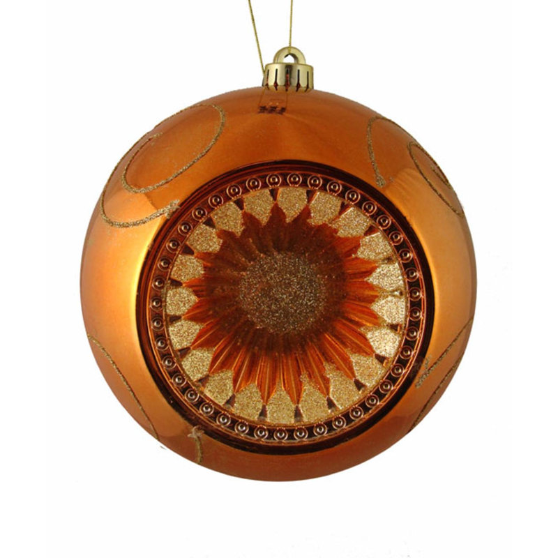 Ornement boule de Noël rétro incassable à 2 finitions, Orange / doré