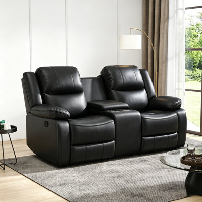 72.8" W Faux Leather Upholstered Reclining Loveseat with Cup Holders 
