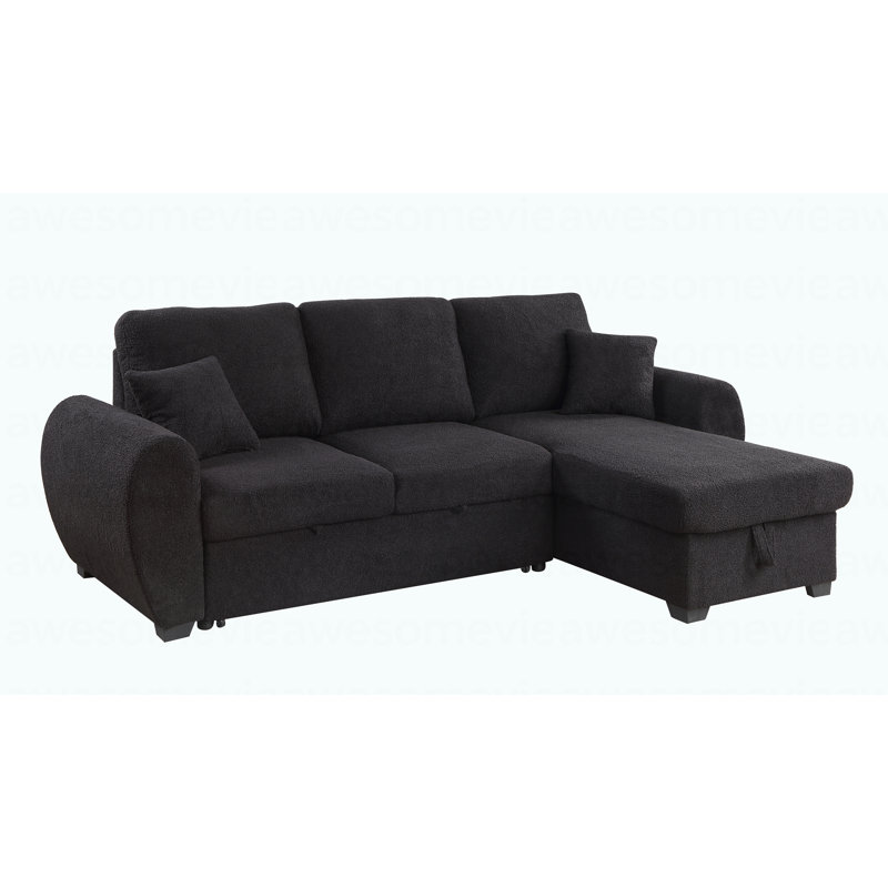 Canapé-lit modulaire réversible en molleton noir moderne de 95 po avec méridienne