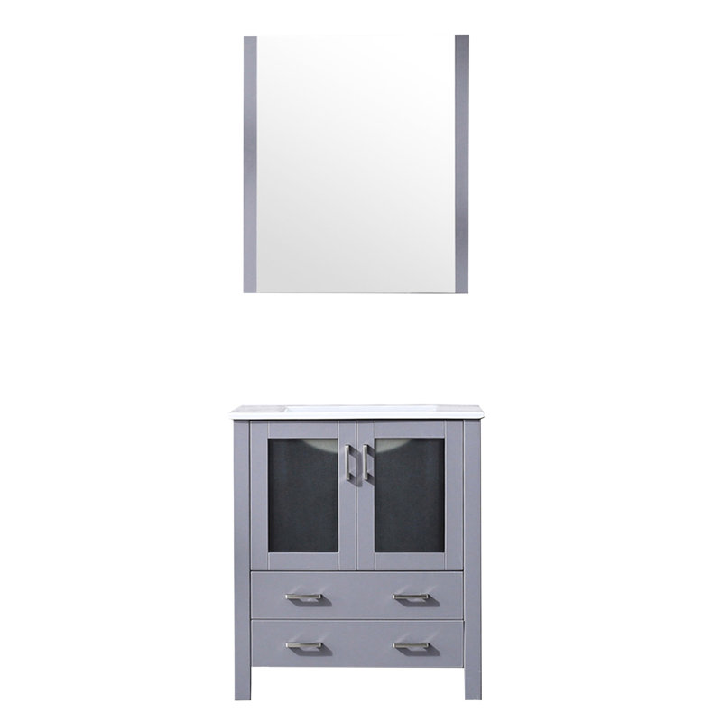 30 po W pour meuble-lavabo gris foncé, profondeur 18,25 po, surface en céramique blanche, miroir mural à fixation ovale 28 po, porte d'armoire à fermeture douce, salle de bain large à deux tiroirs, comptoir, fonction de fermeture, une avec