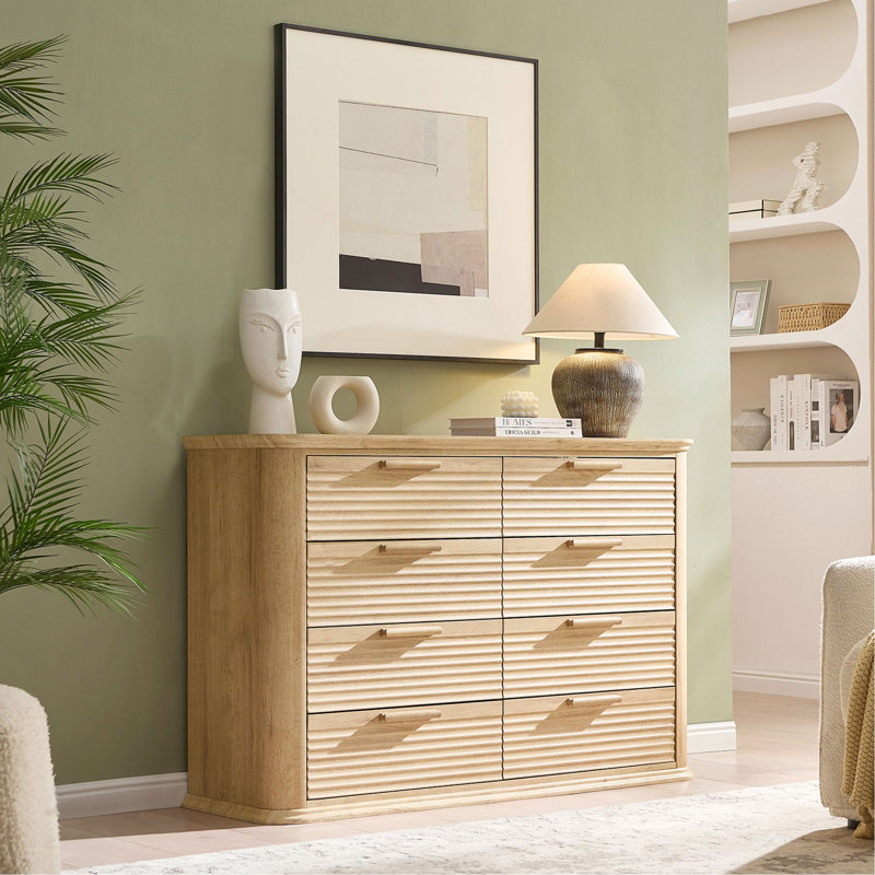 Commode cannelée, commode en bois moderne de 52 po de largeur pour la chambre à coucher, commode à profil incurvé, meuble télé et rangement pour le salon