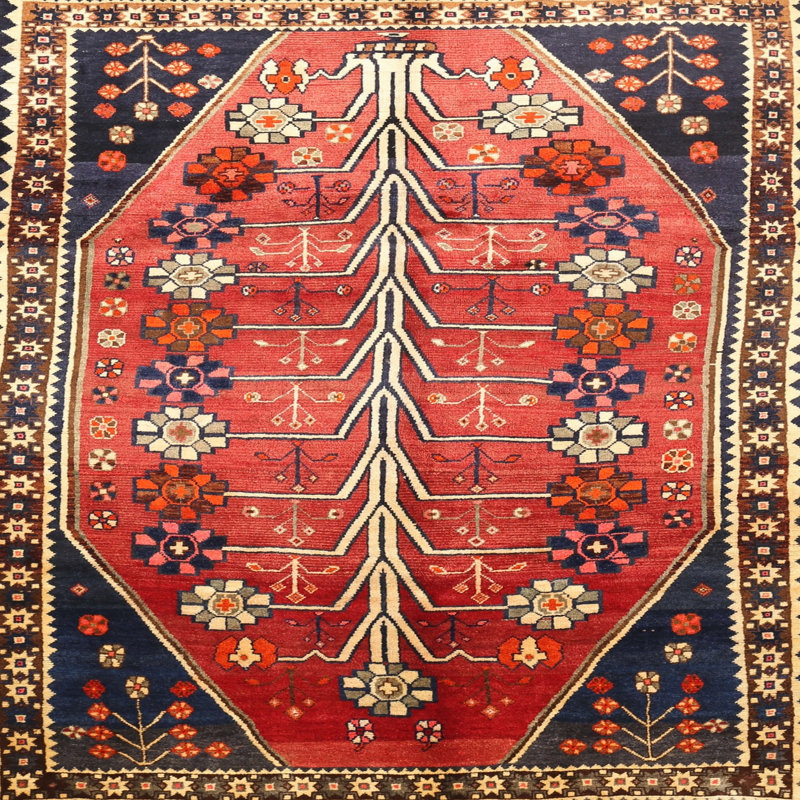 Tapis traditionnel rouge / brun Siyeh, Rond 8 pi