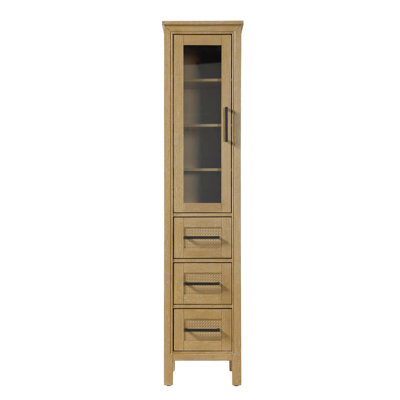 16 Inch Bath Storage Glass Cabinet in Linen Oak