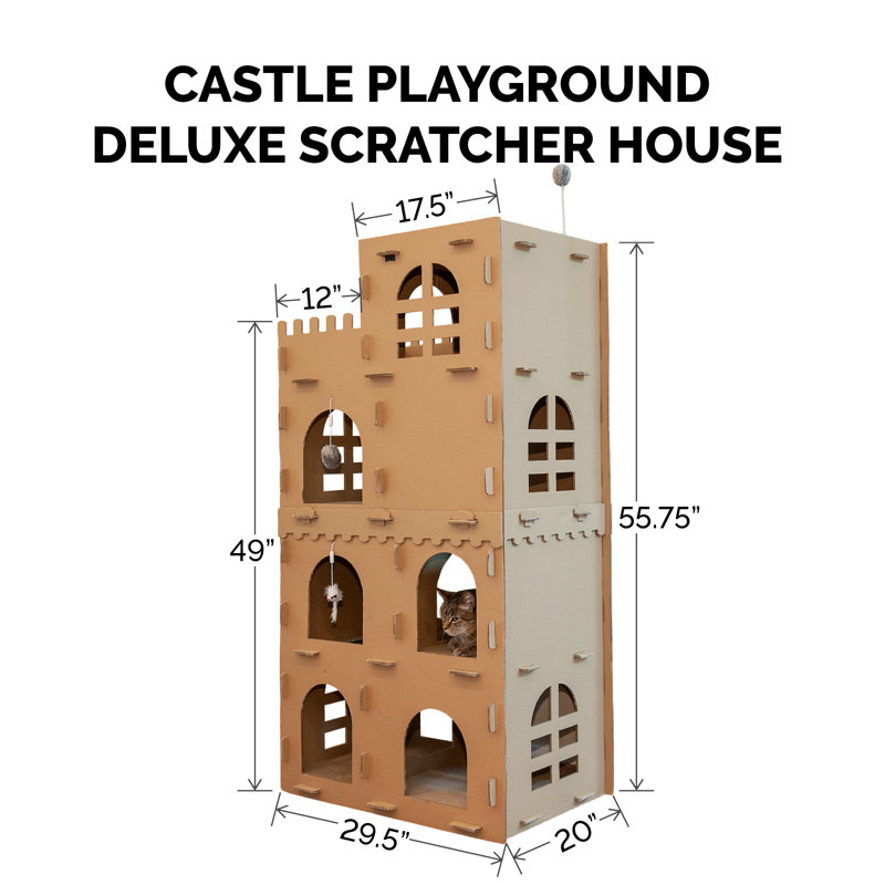 Castle-Themed Multi-Level Cardboard Cat Scratcher with Catnip