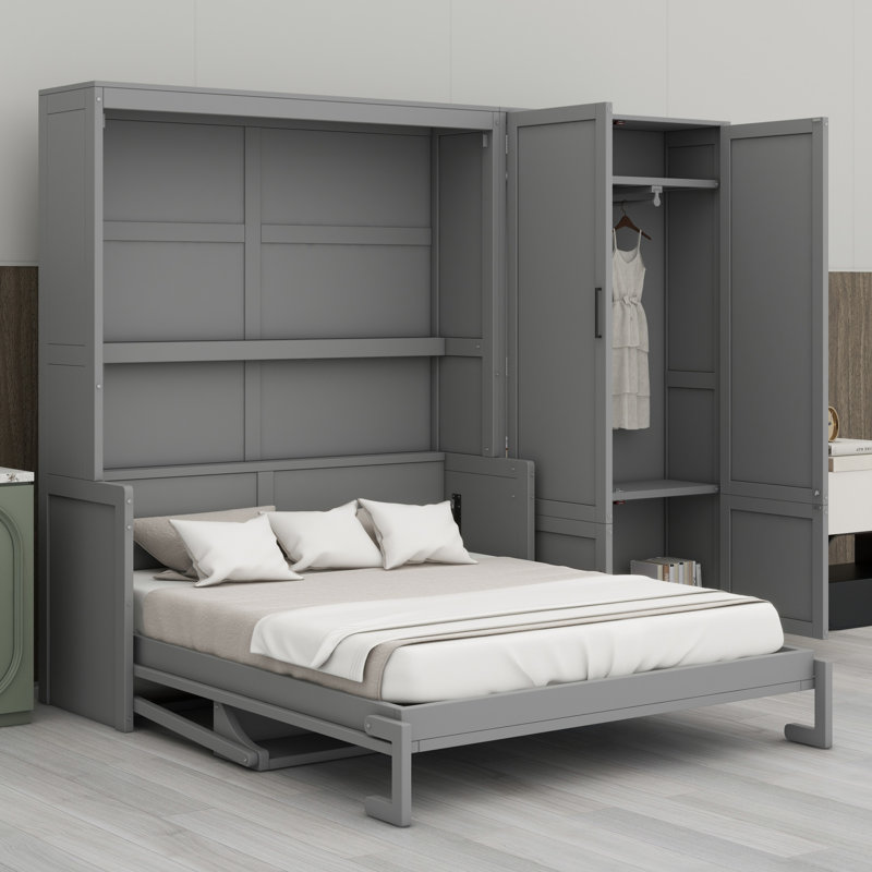 Lit escamotable mural avec placard, Gris