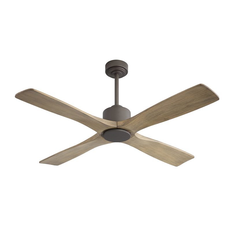 48 po Ventilateur de plafond d'intérieur à 4 pales en bois massif avec télécommande Dc Motor, Argent foncé, Gris