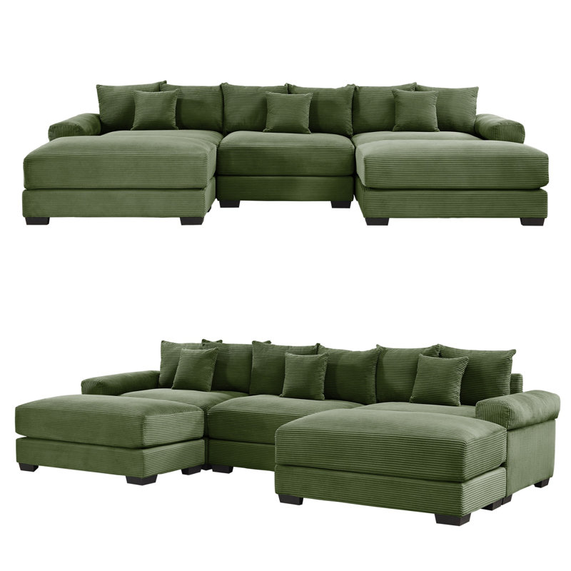 Canapé modulaire surdimensionné de 130 po en forme de U modulaire en tissu velours côtelé de qualité supérieure, siège profond et accoudoirs larges, comprend 2 repose-pieds, conception ergonomique pour les salons et le salon