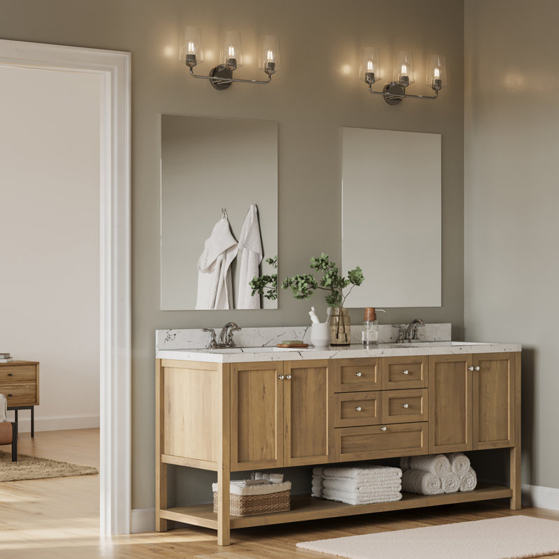 Celino Three-Light Bath & Vanity with Glass, White, Polished Chrome